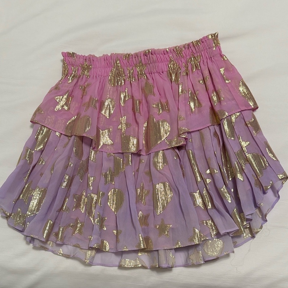 LoveShackFancy Limited Edition Pink Heart and Stars Skirt with Tiered Design